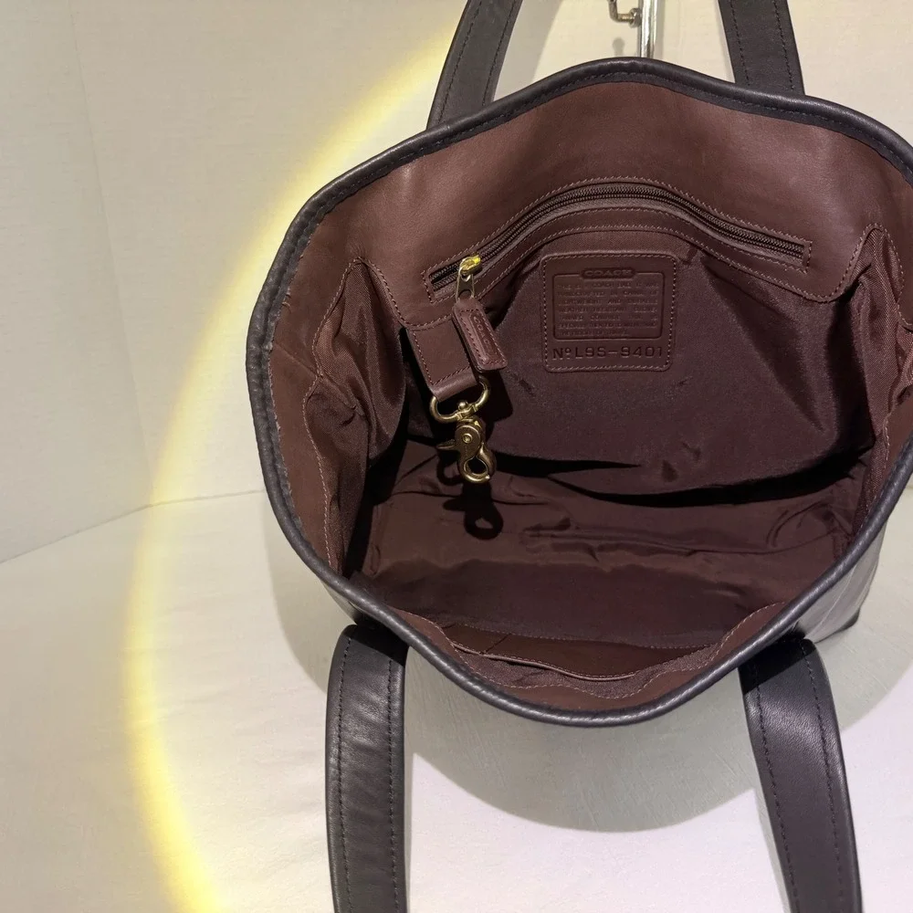 Coach Market Tote Book Tote Large Black Excellent Vtg Leather Travel L9S-9401